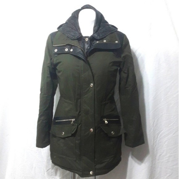 Guess Winter Ski Jacket Insert Quilted Puffer Hooded Trench Coat Small - Picture 8 of 14